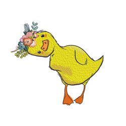 Little Duckling with a Floral Wreath Embroidery Design, 3 sizes, Instant Download