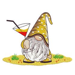 Summer Gnome with a Cocktail Machine Embroidery Design, 3 sizes, Instant Download