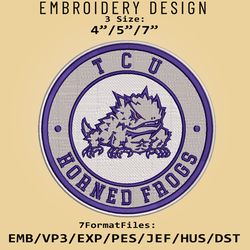 NCAA Logo TCU Horned Frogs, Embroidery design, Embroidery Files, NCAA TCU Horned Frogs, Machine Embroidery Pattern