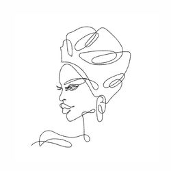 African Woman One Line Embroidery Design, 6 sizes, Instant Download