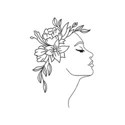 Woman with flowers machine embroidery design, Face embroidery design, 6 sizes, Instant download