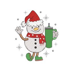 Cute Snowman with Cup Embroidery Design, Merry Christmas Machine Embroidery Design, 3 sizes, Instant Download