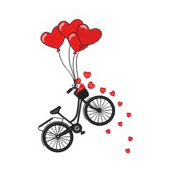 bicycle flying with balloons embroidery design, valentine's day embroidery file, 5 sizes, instant download