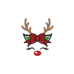 Cute Christmas Reindeer Embroidery Design, 4 sizes, Instant Download