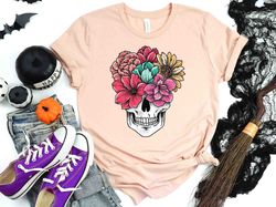 Floral Skull Shirt, Halloween Skull Shirt, Halloween Floral shirt, Fall shirt, Halloween Shirt for Woman Fall Shirt, Hal