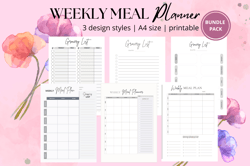 Weekly Meal Planner – Printable Meal Tracker | Meal Planner with Grocery List | Food Planner | A4