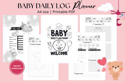 Baby Log Planner – Printable Baby Care Log | Daily Baby Organizer | Newborn Planning Kit | Baby Tracker PDF | A4