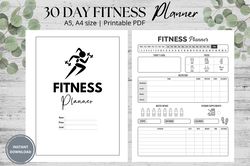 30 Day Fitness Planner – Printable Fitness & Weight Loss Planner | Progress Tracker | Daily Workout Planner Printable