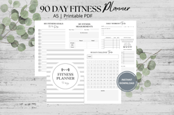90 Day Fitness Planner – Printable 90 Day Goal Tracker | Wellness Planner | Health and Meal Organizer PDF | Weight Loss
