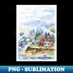 mountain landscape watercolor painting - high-resolution png sublimation file - spice up your sublimation projects