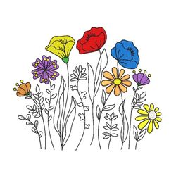Wildflower Meadow Embroidery Design, 3 sizes, Instant Download