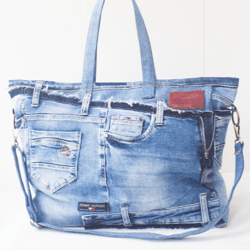 Denim shopper bag large oversized Tote bag cotton Men women blue denim handbag