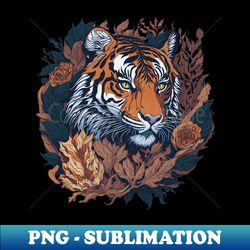 tiger face with flowers and foliage t-shirt design apparel mugs cases wall art stickers water bottle t-shirt - professional sublimation digital download - fashionable and fearless