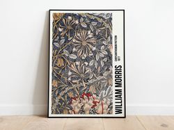William Morris Exhibition Poster, William Morris Print, Art Nouveau, Honeysuckle Pattern, Fabric Textured Background, Vi