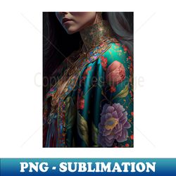 Geisha in floral kimono - PNG Transparent Sublimation Design - Instantly Transform Your Sublimation Projects