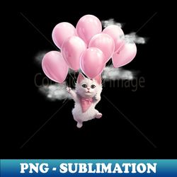 flying cat with pink balloons - decorative sublimation png file - unlock vibrant sublimation designs