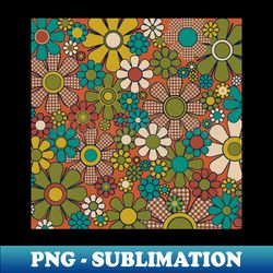 Retro Garden Gingham Flowers Whimsical Vintage 60s 70s Floral Pattern - Vintage Sublimation PNG Download - Bring Your Designs to Life