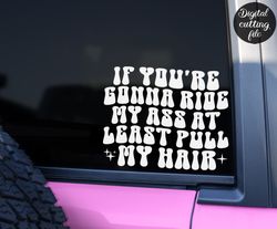 if you're gonna ride my ass at least pull my hair svg png dxf, cutting files, funny car decal svg, funny car sticker