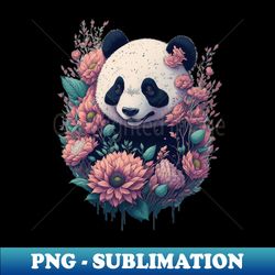 cute panda bear with florals and foliage t-shirt design apparel mugs cases wall art stickers travel mug - instant sublimation digital download - unlock vibrant sublimation designs