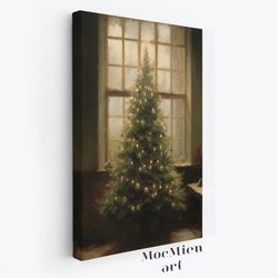 Christmas Nook Canvas Poster Vintage Christmas Wall Art Christmas Canvas Poster Oil Painting Cottagecore Decor Moody Wal