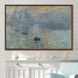Claude Monet Framed Canvas Print Impression Sunrise, Frame Large Wall Art, Green Art, Vintage Art, Minimalist Art, Gift,