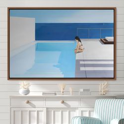 Framed Canvas Vintage Blue and White Wall Decor, Modern Art, Nature Framed Large Gallery Art, Abstract Art, Vintage Art,