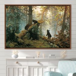Ivan Shishkin Black Bears in The Spring Forest Nature Canvas Art Print, Frame Large Wall Art, Green Art, Minimalist Art,