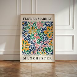 Manchester England Flower Art Poster Print, Wanderlust Travel Art, Floral Wall Decor, Botanical Art, Gift for Travelers,