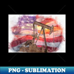 Pumpjack with American Flag pastel drawing - Vintage Sublimation PNG Download - Perfect for Personalization