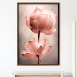 Pink Lotus Flowers Floral Botanical Canvas Art Print, Frame Large Wall Art, Gift, Wall Decor
