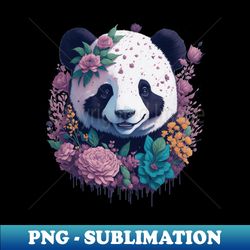 cute smiling panda bear with florals and foliage t-shirt design apparel mugs cases wall art stickers travel mug - decorative sublimation png file - instantly transform your sublimation projects