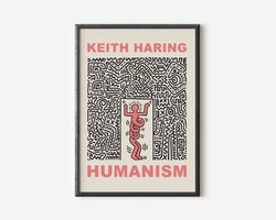 Keith Haring Abstract Wall Art Print, Colourful Modern Art Poster, Beige Pink Exhibition Print, Famous Artist Print, Gal