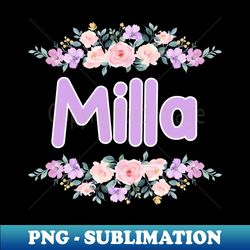 Purple Flower Milla Name Label - Digital Sublimation Download File - Boost Your Success with this Inspirational PNG Download