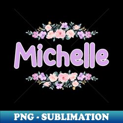 Purple Flower Michelle Name Label - PNG Transparent Digital Download File for Sublimation - Perfect for Sublimation Mastery