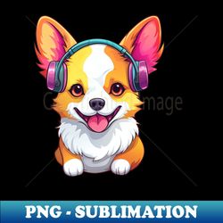 Cute Colorful Corgi with Headphones - Trendy Sublimation Digital Download - Perfect for Creative Projects