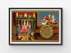 1909 Santa Claus Christmas Poster! (up to 24 x 36) - Vintage - Holiday - Decoration - Stockings - Fireplace - Children -
