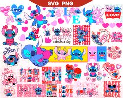 Stitch & Angel Heart Svg, Disney Stitch Valentines Svg Bundle, Disney Valentines svg