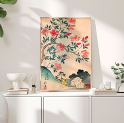 Azaleas and Cherry Trees 1866 Poster, Hiroshige art, Temple Poster, Art Print, Traditional Japanese Art, Wall Art Decor,