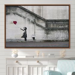 Banksy There is Always Hope Girl with Balloon Graffiti and Street Art Illustrations Canvas Art Print, Frame Large Wall A