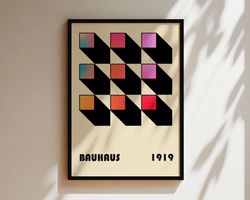 Bauhaus Wall Art Print, Retro Home Decor, Modern Geometric Poster Gradient Minimalist Vintage Modern Decor,Abstract Geom