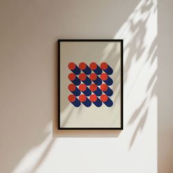 Bauhaus Wall Art Print, Retro Home Decor, Modern Geometric Poster Red Blue Minimalist Vintage Modern Decor,Abstract Geom