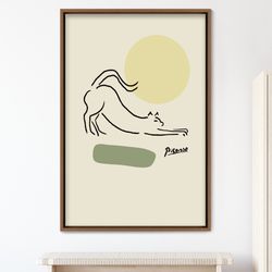 Framed Wall Art Picasso Stretching Cat with Green Circles Animals Illustrations Modern Canvas Art, Frame Large Wall Art,