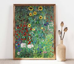 Gustav Klimt Poster, Farm Garden with Sunflowers, Klimt Flowers, Floral Wall Decor, Gift Idea, Wall art Print, Gustav Kl
