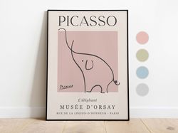 Picasso - Elephant, Exhibition Vintage Line Art Poster, Minimalist Line Drawing, Ideal Home Decor or Gift Print, Art Lov