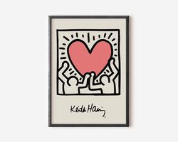 Keith Haring Love Heart Wall Art Print, Colourful Modern Art Poster, Pink Exhibition Print, Famous Artist Print, Gallery