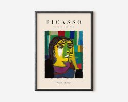 Picasso Exhibition Wall Art Print, Neutral Beige Abstract Vintage Minimalist Gift Idea, Famous Artist Print, Green Galle