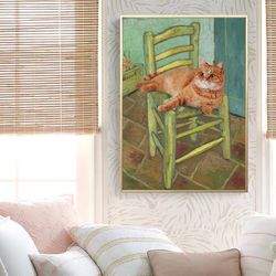 The Cat on Van Gogh's Chair Poster, Living Room Digital Print, Cat Portrait, Animal Print, Unique Gifts