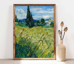 Vincent Van Gogh Green Wheat Field with Cypress Poster, Van Gogh Flowers, Botanical poster, Van Gogh Painting Reproducti