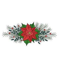 Christmas Poinsettia Embroidery Design, 4 sizes, Instant Download