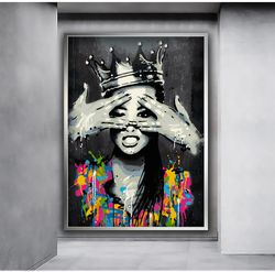 banksy woman portrait canvas print, street art, graffiti canvas, ethnic woman canvas, framed canvas, decorative canvas